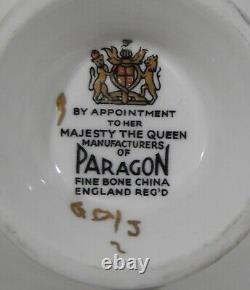 1960 PARAGON PINK ROSE on BLACK PANELS CUP & SAUCER Extensive Gold Filigree MINT