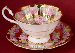 1960's QUEEN ANNE GOLD CUP & SAUCER PINK CABBAGE ROSES SHORE & COGGINS