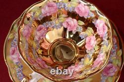 1960's QUEEN ANNE GOLD CUP & SAUCER PINK CABBAGE ROSES SHORE & COGGINS