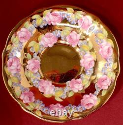 1960's QUEEN ANNE GOLD CUP & SAUCER PINK CABBAGE ROSES SHORE & COGGINS