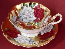 1960's QUEEN ANNE GOLD TEA CUP & SAUCER ROSES SHORE & COGGINS STAFFORDSHIRE