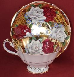 1960's QUEEN ANNE GOLD TEA CUP & SAUCER ROSES SHORE & COGGINS STAFFORDSHIRE