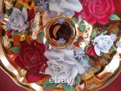 1960's QUEEN ANNE GOLD TEA CUP & SAUCER ROSES SHORE & COGGINS STAFFORDSHIRE
