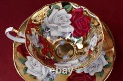 1960's QUEEN ANNE GOLD TEA CUP & SAUCER ROSES SHORE & COGGINS STAFFORDSHIRE