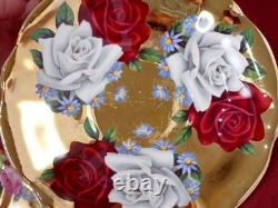 1960's QUEEN ANNE GOLD TEA CUP & SAUCER ROSES SHORE & COGGINS STAFFORDSHIRE