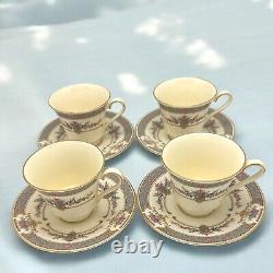 1979 Minton PERSIAN ROSE Set of 4 CUPS & SAUCERS Gold Trim Bone China England