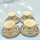 1979 Minton Persian Rose Set Of 4 Cups & Saucers Gold Trim Bone China England