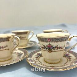 1979 Minton PERSIAN ROSE Set of 4 CUPS & SAUCERS Gold Trim Bone China England