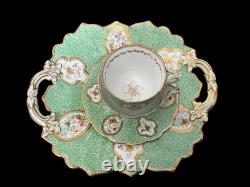 19thC John Ridgway Tea, Coffee Cups & Saucer True Trio Quad Embossed Leaf