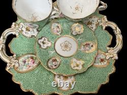 19thC John Ridgway Tea, Coffee Cups & Saucer True Trio Quad Embossed Leaf