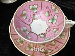 19th C English Porcelain pink gold Hand Painted flowers Cups & Saucers set