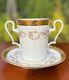 19th Century Antique Limoges Cup & Saucer, Trembleuse, White, Gold, Floral