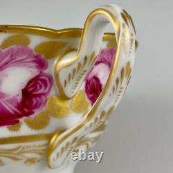 19thc Antique c1800 Billingsley Pink Cabbage Rose Cup & Saucer 24kt Gold Gilt