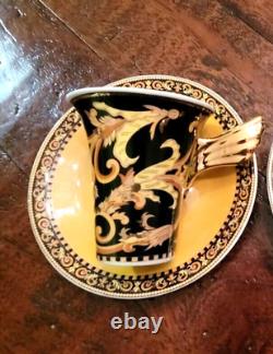 1 SET Versace Rosenthal Barocco Gold Black Medusa Cups & Saucers Never Used