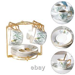 1 Set Porcelain Elegant Gold Inlaid Coffee Cups Saucers and Spoons with Cup