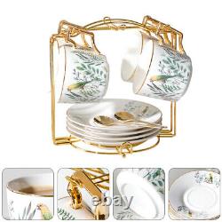 1 Set Porcelain Elegant Gold Inlaid Coffee Cups Saucers and Spoons with Cup