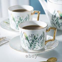 1 Set Porcelain Elegant Gold Inlaid Coffee Cups Saucers and Spoons with Cup