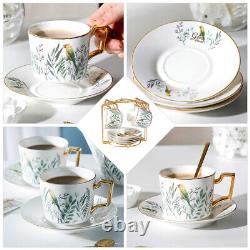 1 Set Porcelain Elegant Gold Inlaid Coffee Cups Saucers and Spoons with Cup