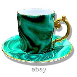 -20% L'OBJET Malachite Espresso cup Set, Limoges Porcelain BRAND NEW £540 RRP
