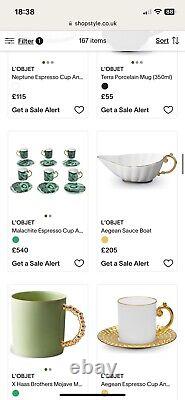 -20% L'OBJET Malachite Espresso cup Set, Limoges Porcelain BRAND NEW £540 RRP