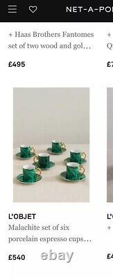 -20% L'OBJET Malachite Espresso cup Set, Limoges Porcelain BRAND NEW £540 RRP