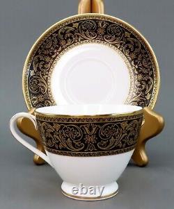 20pc Minton Grandee Tea or Coffee Cup & Saucer Set Black Gold Gilt China