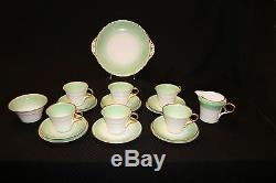 20pc Vintage SHELLEY Green & Gold #12845 Cup, Saucer & Dessert Set, England