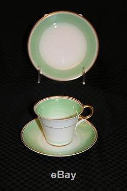 20pc Vintage SHELLEY Green & Gold #12845 Cup, Saucer & Dessert Set, England