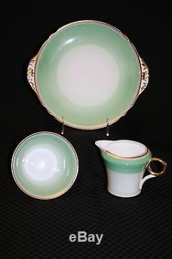20pc Vintage SHELLEY Green & Gold #12845 Cup, Saucer & Dessert Set, England