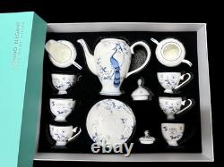 21pc Fine Bone China Tea Set Peacock Design Teapot Cups Saucers Gold Trim