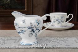 21pc Fine Bone China Tea Set Peacock Design Teapot Cups Saucers Gold Trim 21pc Fine Bone China Tea Set Peacock Design Teapot Cups Saucers Gold Trim