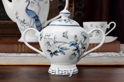 21pc Fine Bone China Tea Set Peacock Design Teapot Cups Saucers Gold Trim