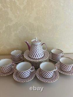 22K Gold Pink Net Coffe Set Russian Imperial Lomonosov Porcelain