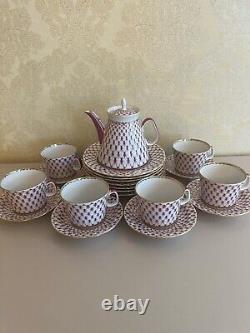 22K Gold Pink Net Coffe Set Russian Imperial Lomonosov Porcelain