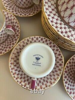 22K Gold Pink Net Coffe Set Russian Imperial Lomonosov Porcelain