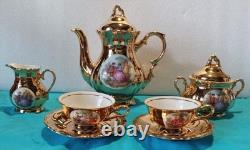 22 K GOLD WALDERSHOF BAVARIA COFFEE POT, Creamer & Sugar, Demitasse Cups&Saucers