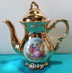 22 K GOLD WALDERSHOF BAVARIA COFFEE POT, Creamer & Sugar, Demitasse Cups&Saucers