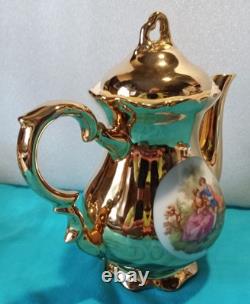 22 K GOLD WALDERSHOF BAVARIA COFFEE POT, Creamer & Sugar, Demitasse Cups&Saucers