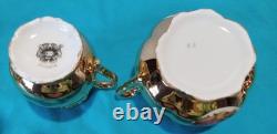 22 K GOLD WALDERSHOF BAVARIA COFFEE POT, Creamer & Sugar, Demitasse Cups&Saucers