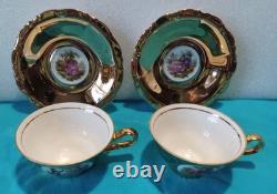 22 K GOLD WALDERSHOF BAVARIA COFFEE POT, Creamer & Sugar, Demitasse Cups&Saucers