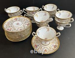 23 Pics Antique Richard Wehsner Dresden HP Floral Gold Encrusted Cups & Saucers