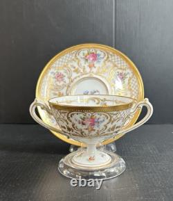 23 Pics Antique Richard Wehsner Dresden HP Floral Gold Encrusted Cups & Saucers