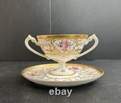 23 Pics Antique Richard Wehsner Dresden HP Floral Gold Encrusted Cups & Saucers