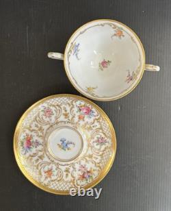 23 Pics Antique Richard Wehsner Dresden HP Floral Gold Encrusted Cups & Saucers