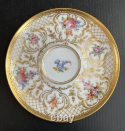 23 Pics Antique Richard Wehsner Dresden HP Floral Gold Encrusted Cups & Saucers