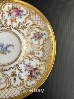 23 Pics Antique Richard Wehsner Dresden HP Floral Gold Encrusted Cups & Saucers