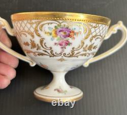 23 Pics Antique Richard Wehsner Dresden HP Floral Gold Encrusted Cups & Saucers