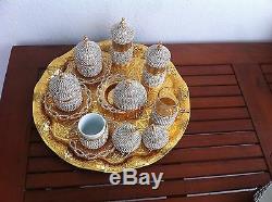 24 Pc Turkish Arabic Coffee Water Tea Cup Saucer Tray Made with Swarovski GOLD