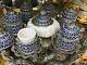 28 Pc Handmade Turkish Arabic Coffee Cup Saucer Evil Eye Decorated Crystal Set