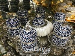 28 Pc Handmade Turkish Arabic Coffee Cup Saucer EVIL EYE Decorated Crystal Set